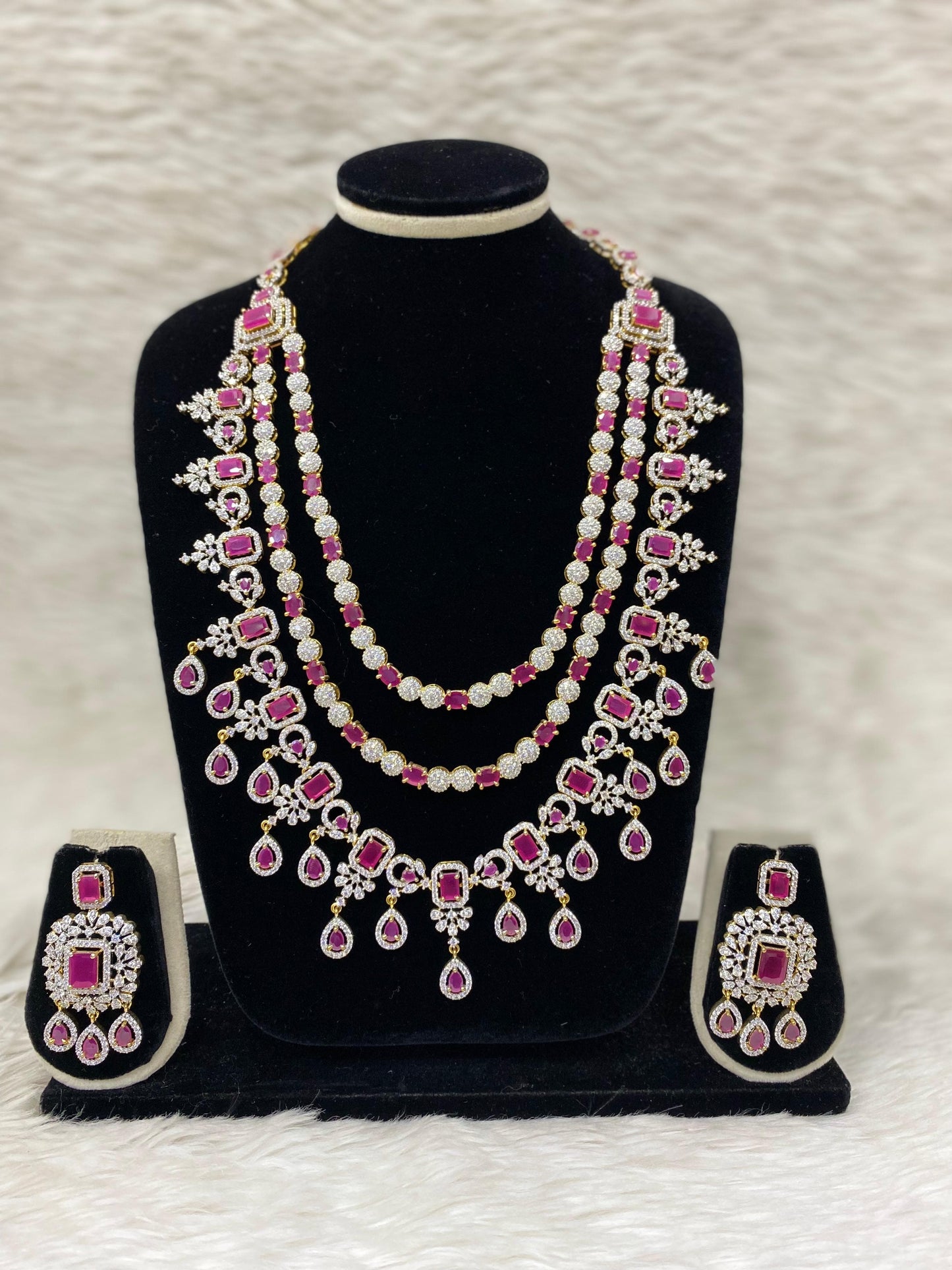 Diamond Layers Long Necklace Set