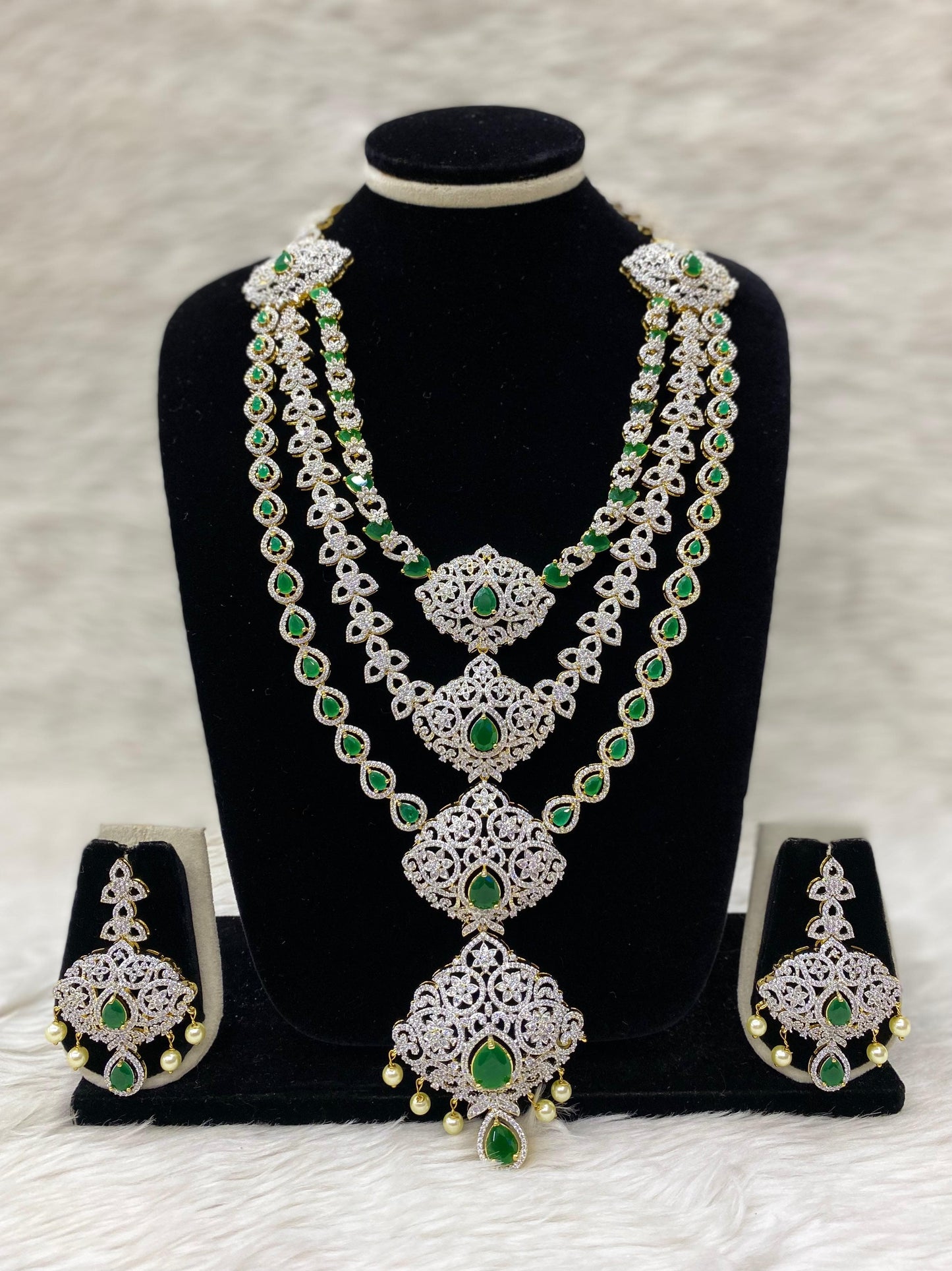 Diamond Layers Long Necklace Set