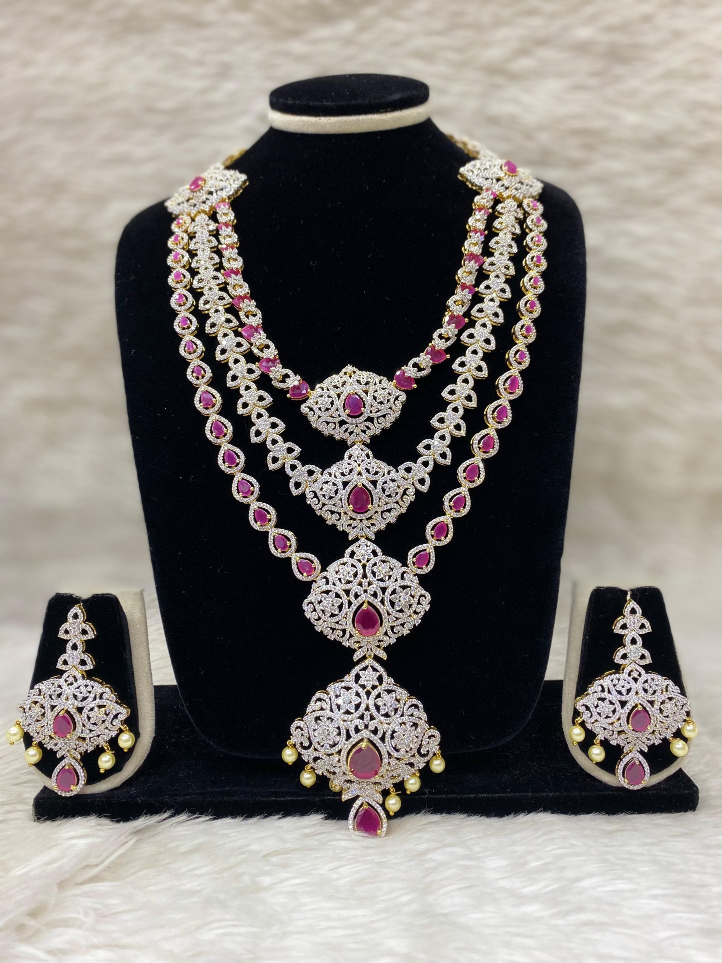 Diamond Layers Long Necklace Set