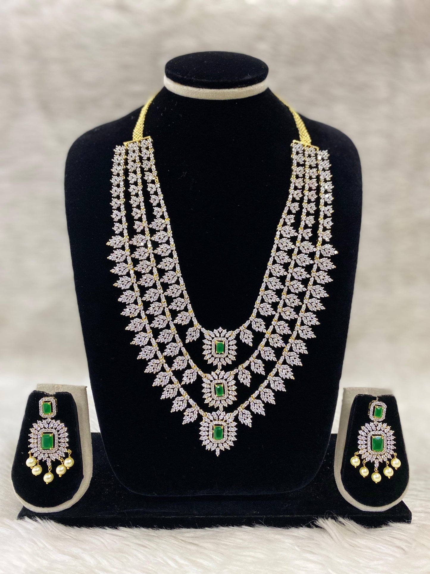 Diamond Layers Long Necklace Set