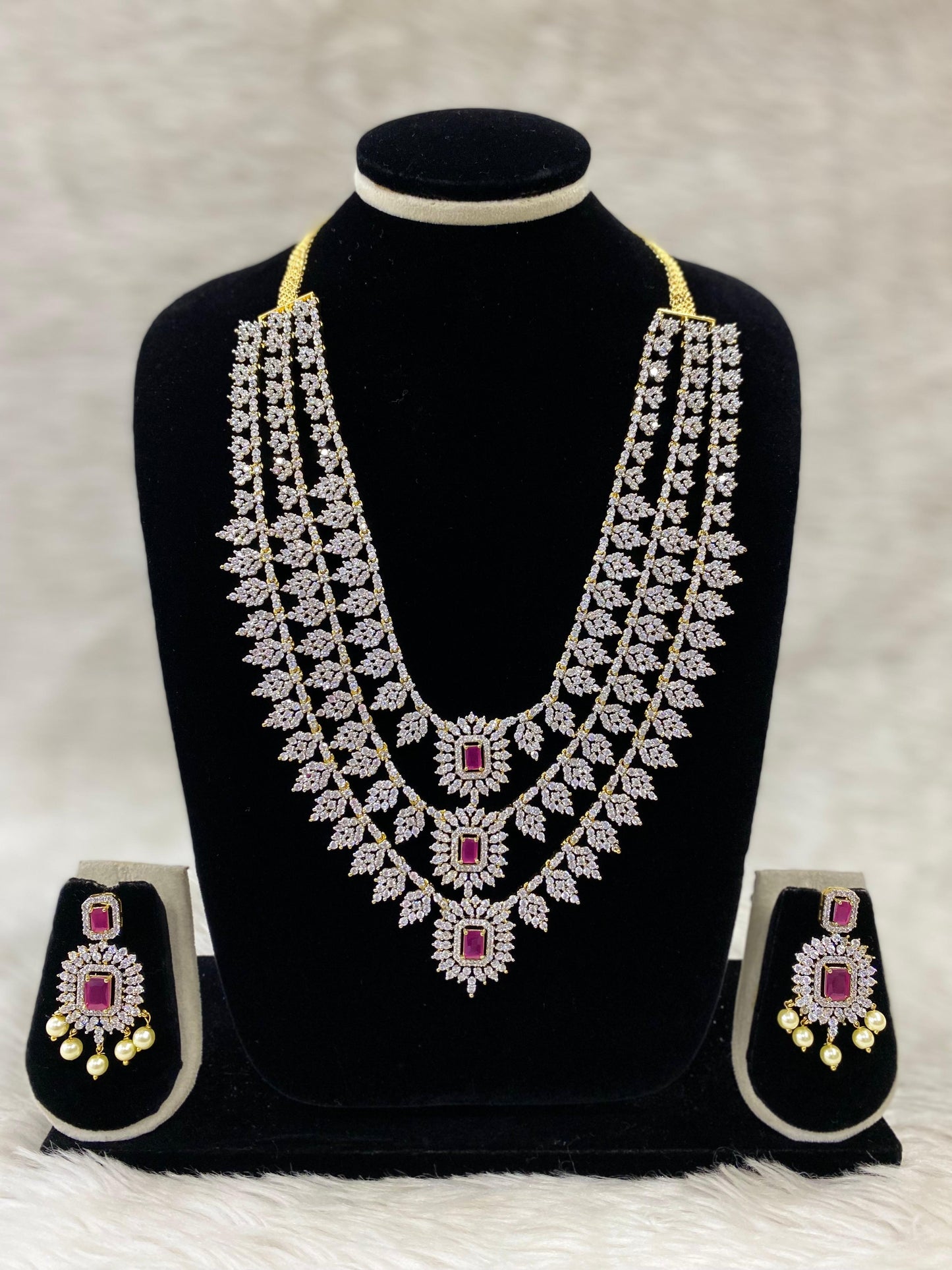 Diamond Layers Long Necklace Set