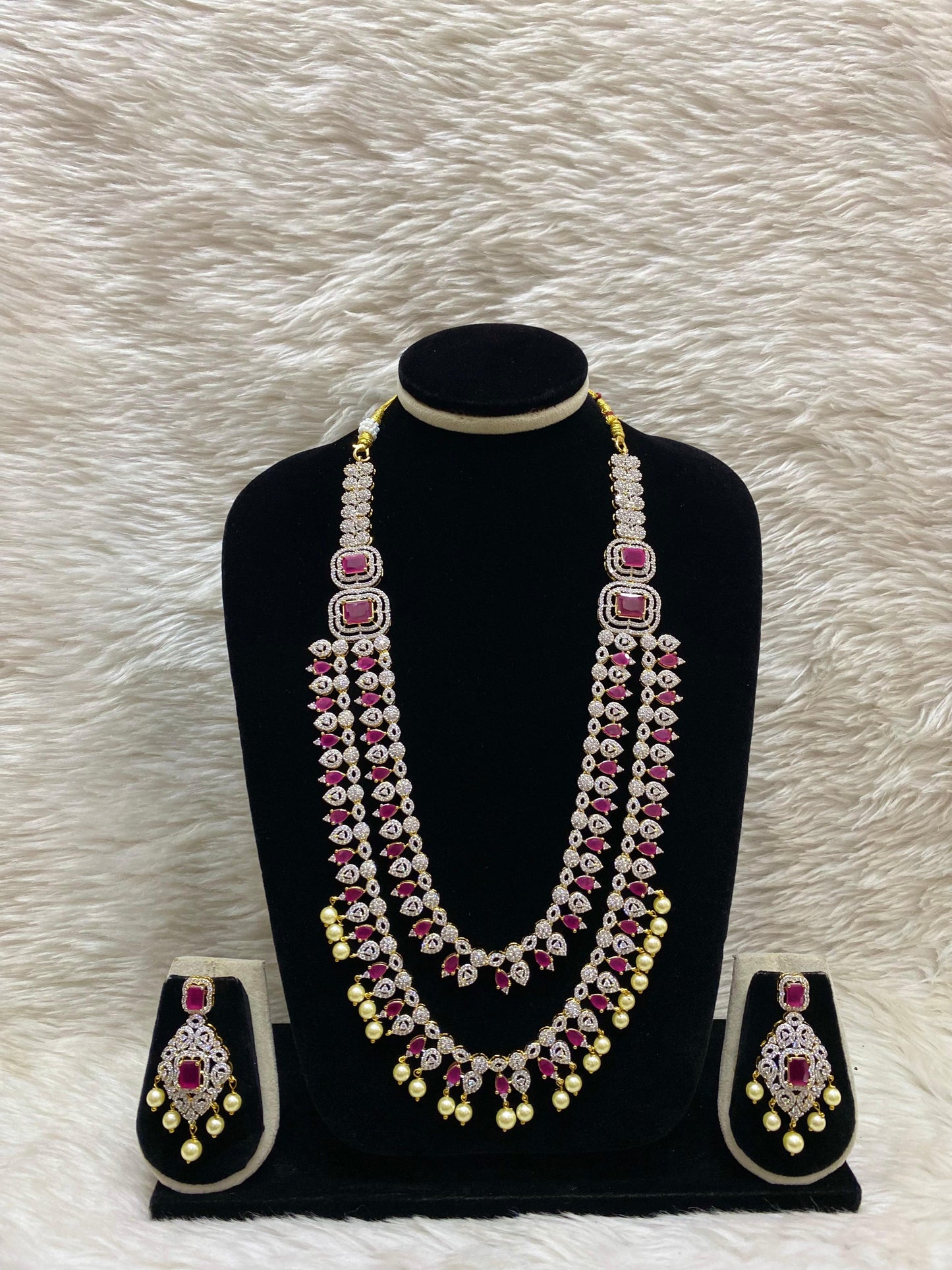 Diamond Layers Long Necklace Set