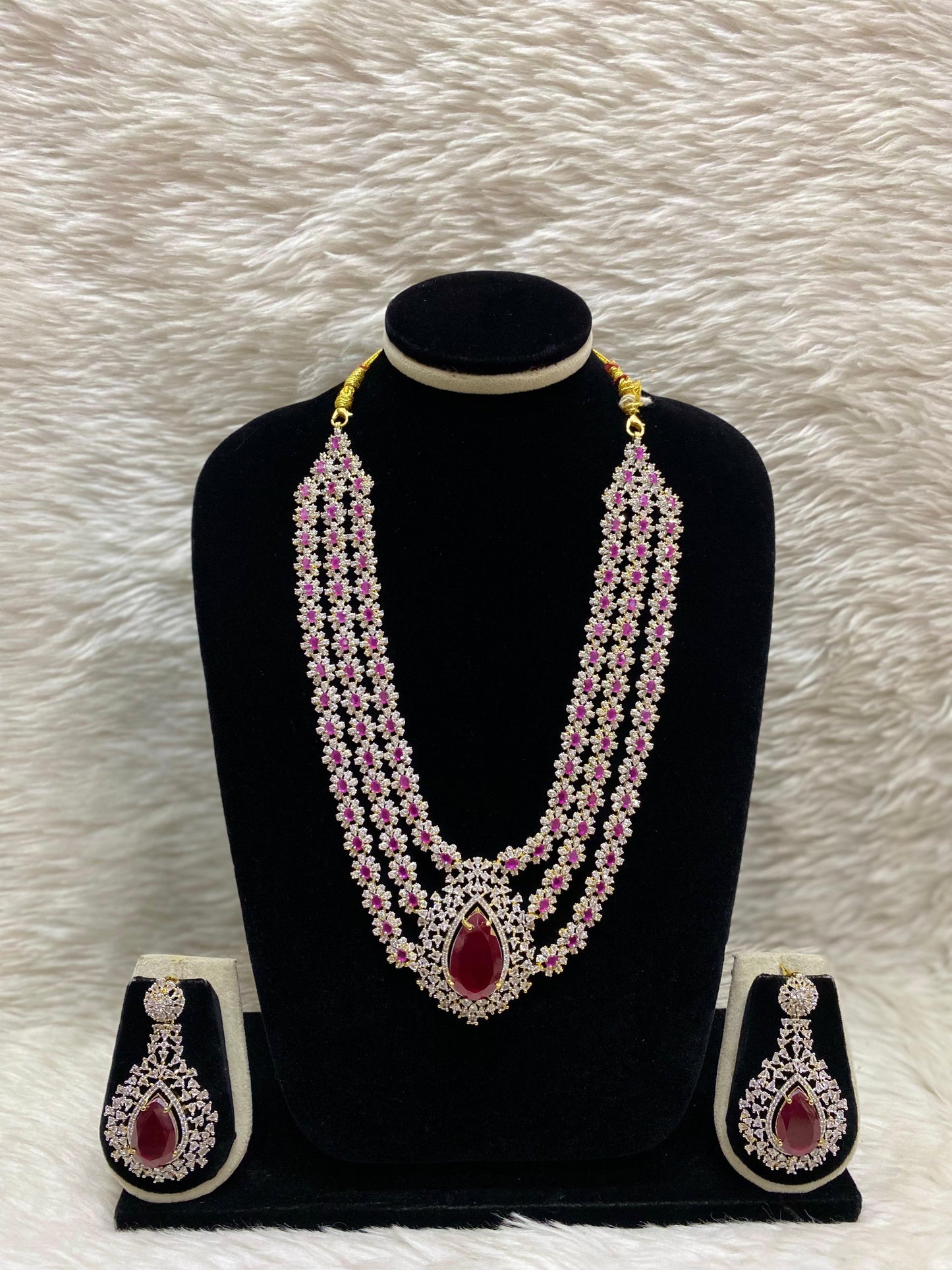 Diamond Layers Long Necklace Set