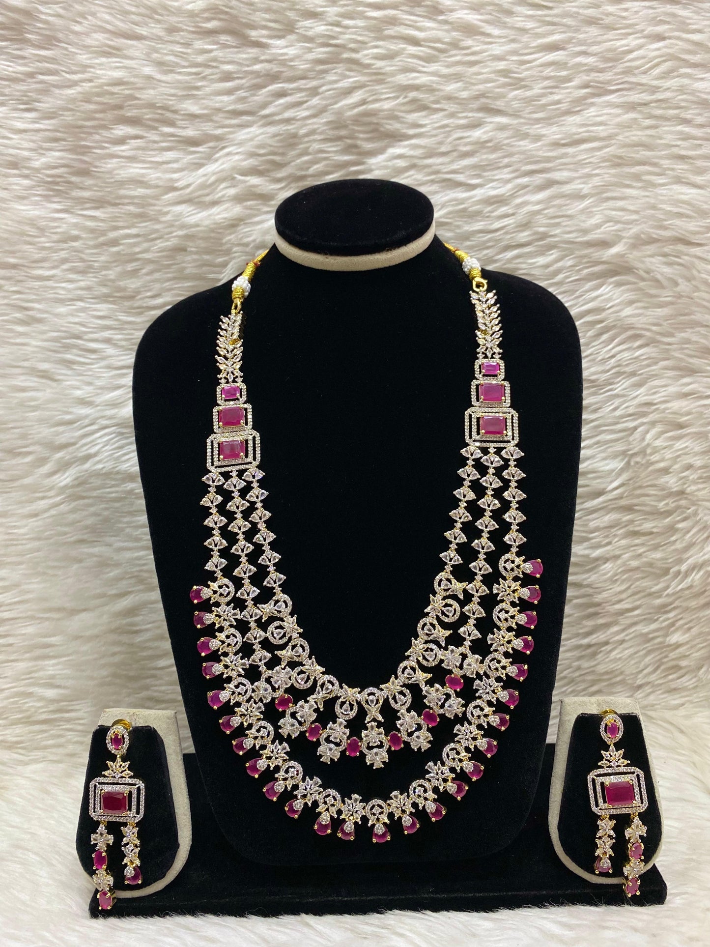 Diamond Layers Long Necklace Set